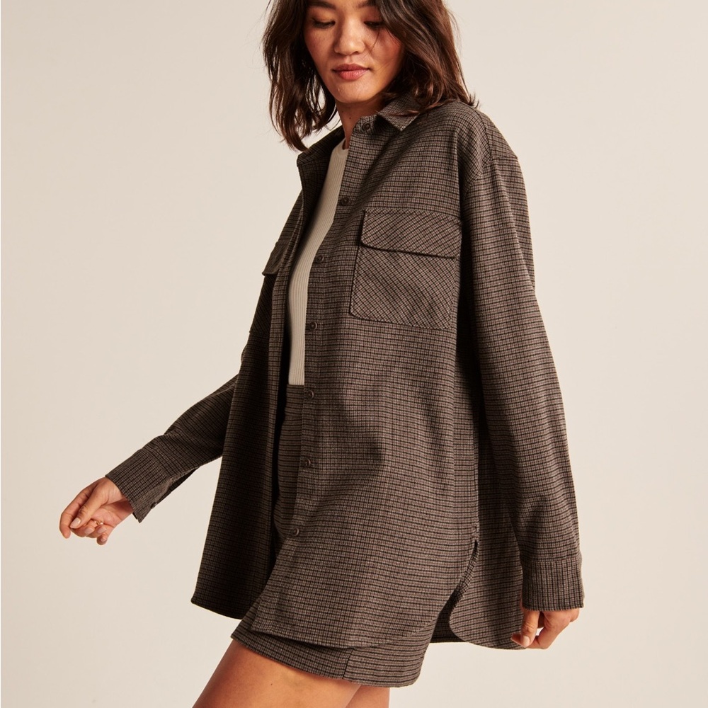 Abercrombie & Fitch Women's Brown Plaid Shirt Jacket